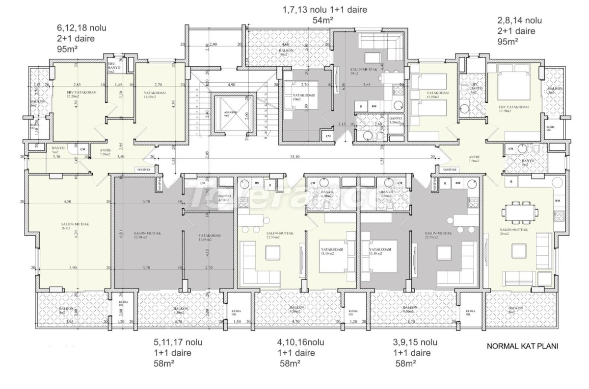 Apartment from developer in Сikcilli, Alanya sea view with pool - buy realty in Turkey - 28296