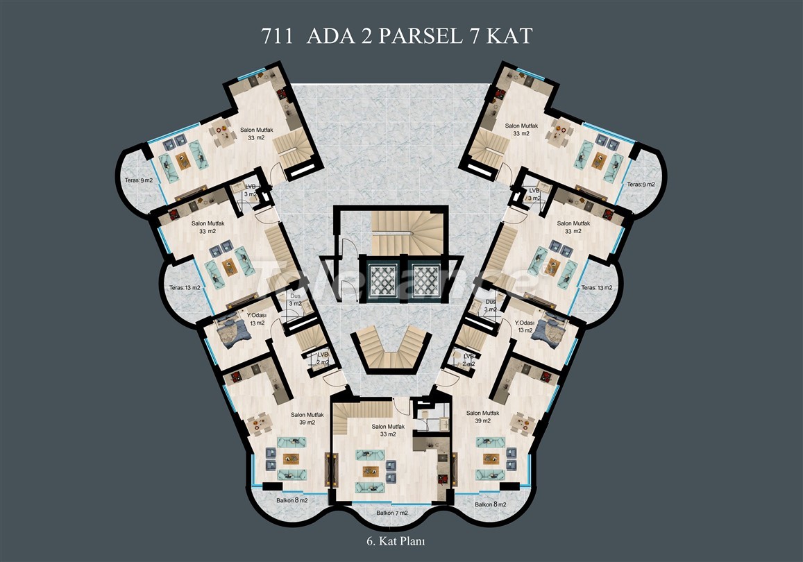 Apartment vom entwickler in Demirtaş, Alanya meeresblick pool ratenzahlung - immobilien in der Türkei kaufen - 50346