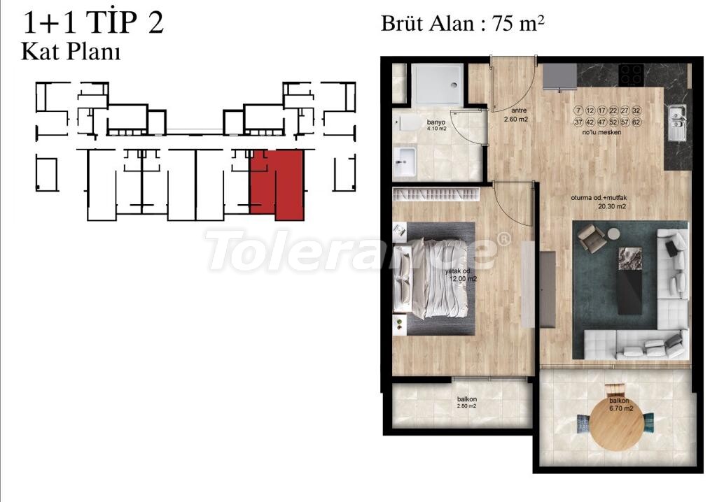 آپارتمان از سازنده که در اردملی, مرسین منظره دریا استخر اقساط - خرید ملک در ترکیه - 61283