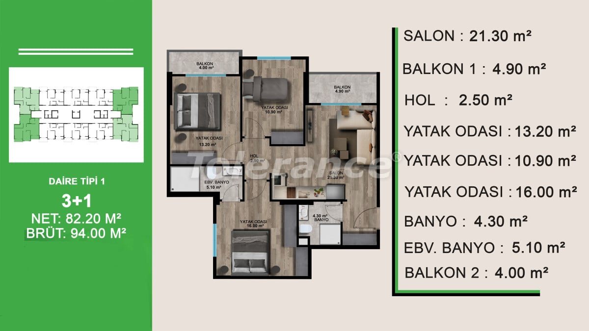 آپارتمان از سازنده که در اردملی, مرسین منظره دریا استخر اقساط - خرید ملک در ترکیه - 82104