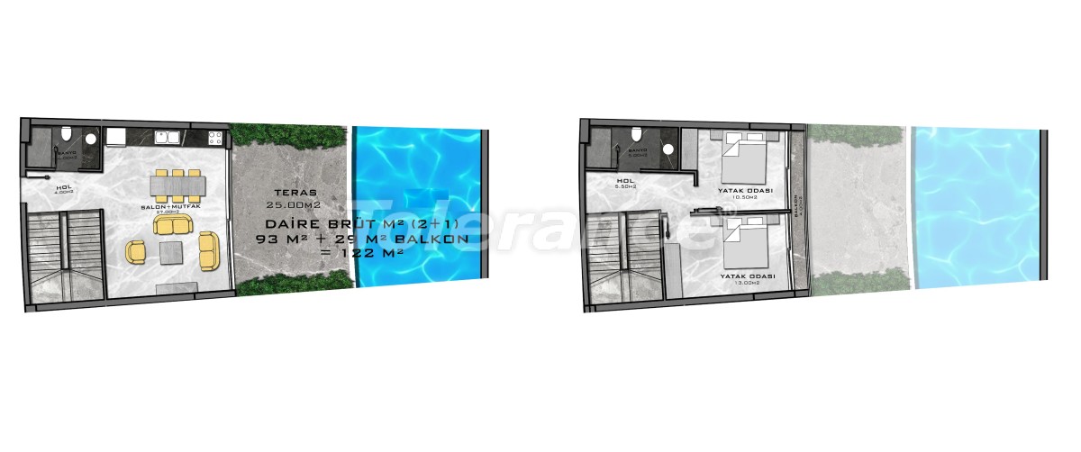 Appartement van de ontwikkelaar in Kargıcak, Alanya zeezicht zwembad - onroerend goed kopen in Turkije - 27954