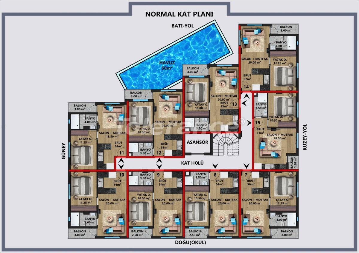 Appartement du développeur еn Lara, Antalya piscine - acheter un bien immobilier en Turquie - 56133