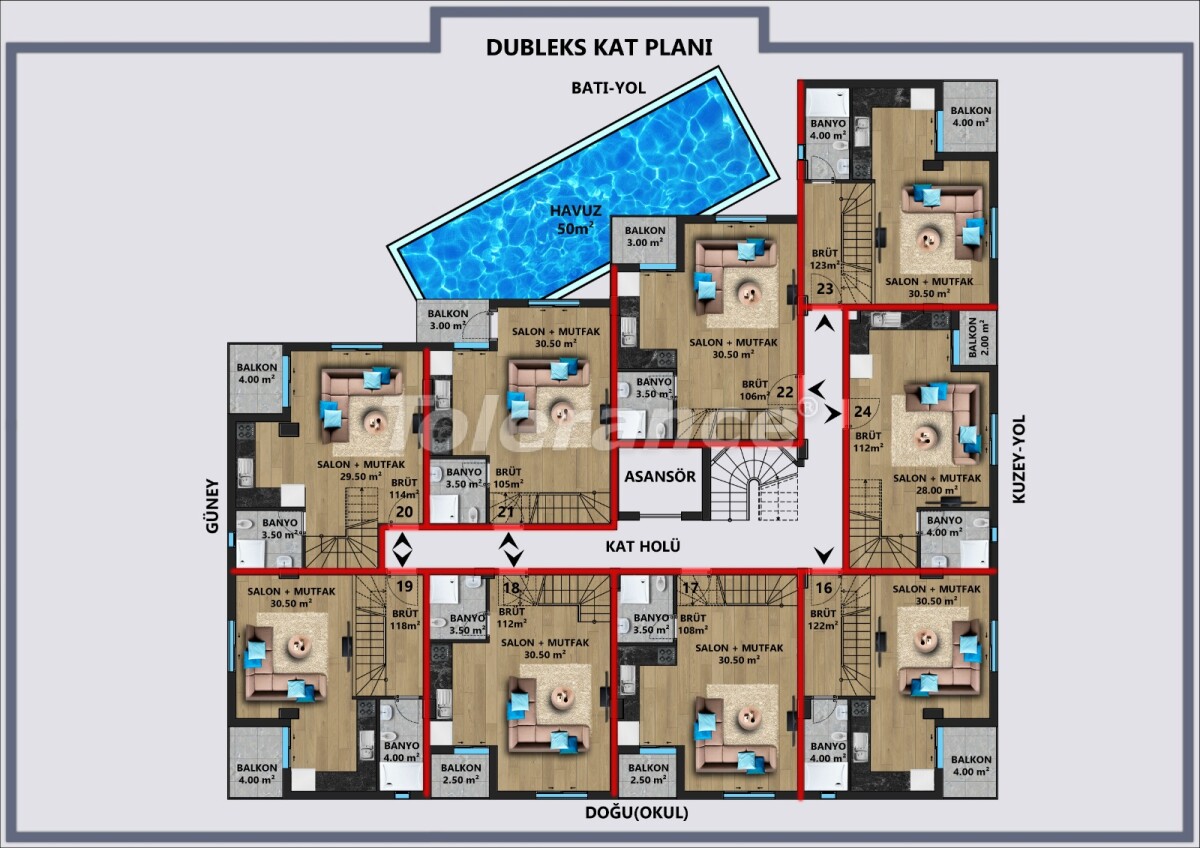 Appartement du développeur еn Lara, Antalya piscine - acheter un bien immobilier en Turquie - 56134