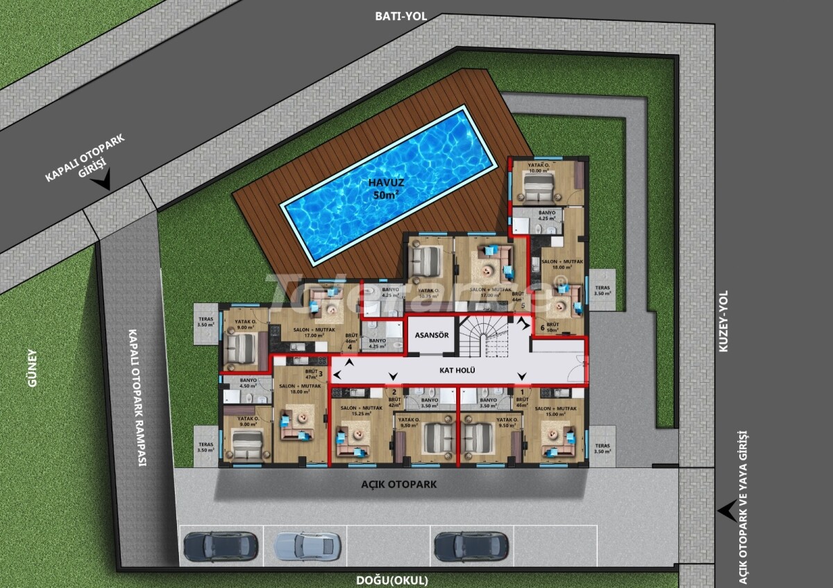 Apartment vom entwickler in Lara, Antalya pool - immobilien in der Türkei kaufen - 56137