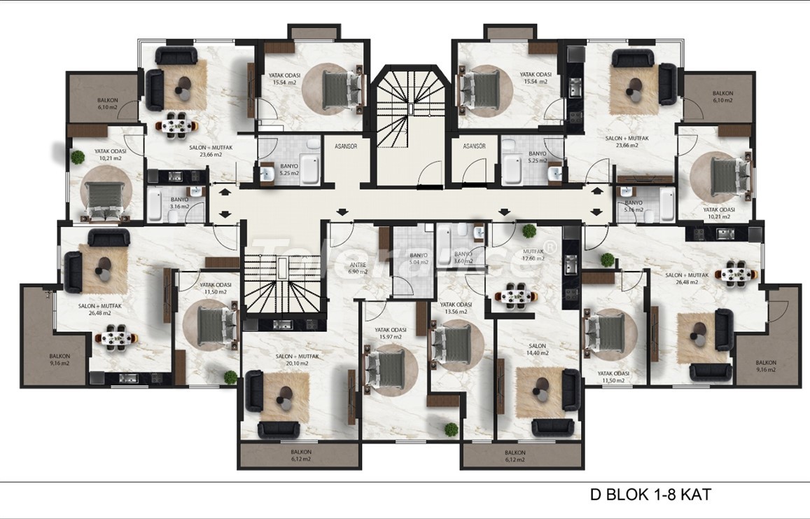 Apartment in Mahmutlar, Alanya meeresblick pool - immobilien in der Türkei kaufen - 49424