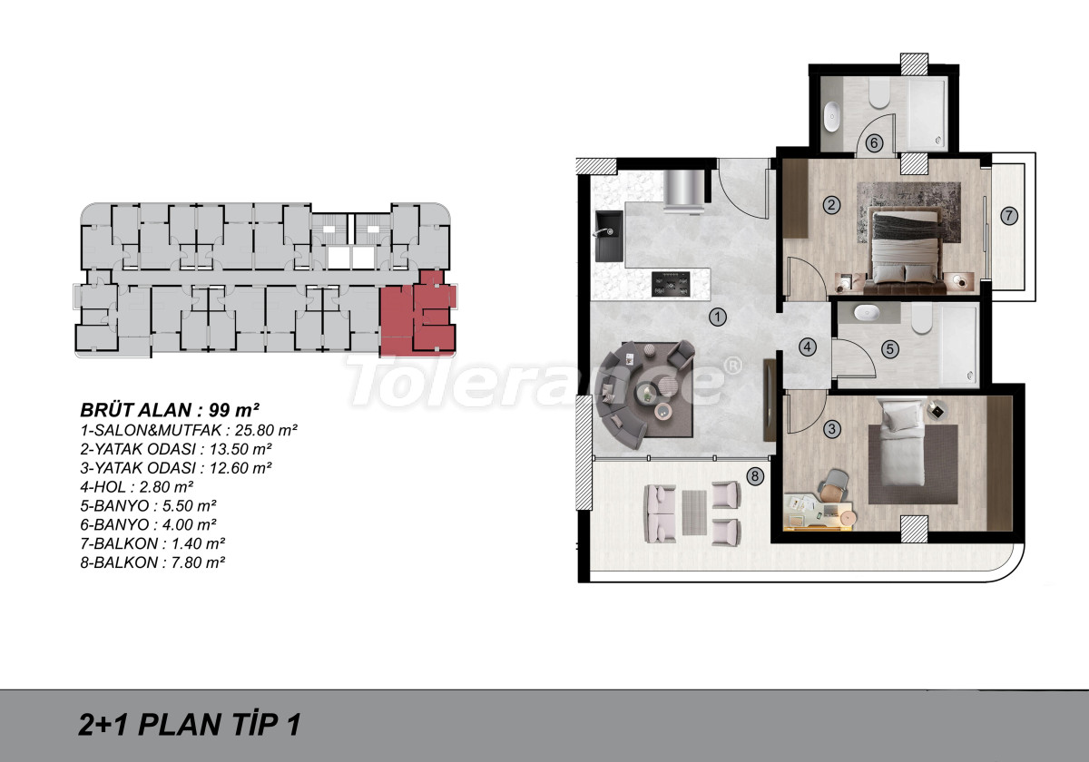 Apartment vom entwickler in Mezitli, Mersin pool ratenzahlung - immobilien in der Türkei kaufen - 82370