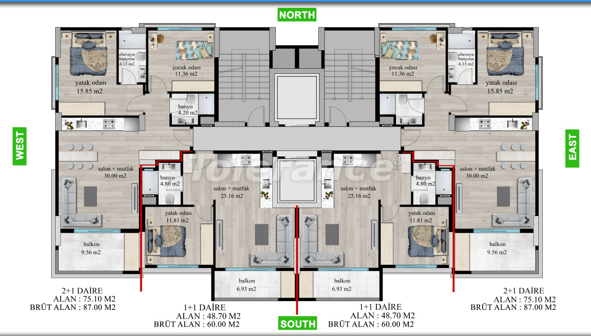 Apartment vom entwickler in Tece, Mersin meeresblick pool ratenzahlung - immobilien in der Türkei kaufen - 131711