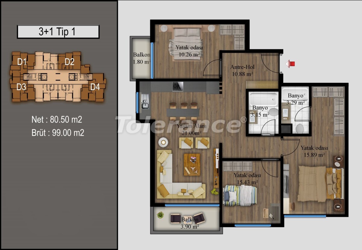 آپارتمان از سازنده که در تجه, مرسین منظره دریا استخر اقساط - خرید ملک در ترکیه - 57916
