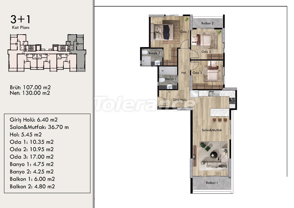 آپارتمان از سازنده که در تجه, مرسین منظره دریا استخر اقساط - خرید ملک در ترکیه - 63424