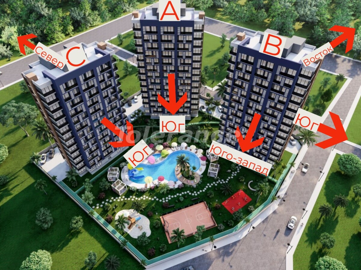 Apartment from the developer in Tece, Mersin, Mersin with pool with installment - buy realty in Turkey - 64491