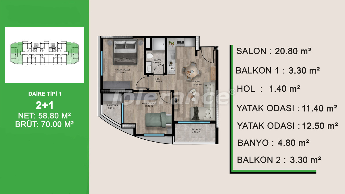 آپارتمان از سازنده که در تجه, مرسین استخر اقساط - خرید ملک در ترکیه - 83858